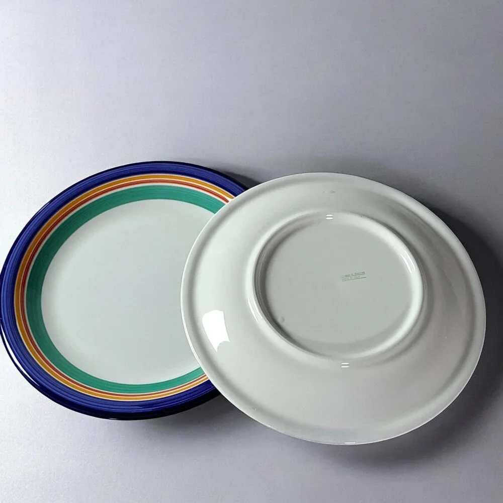 Crate & Barrel Striped Dinner Plates 10” Made In Italy Set Of 2